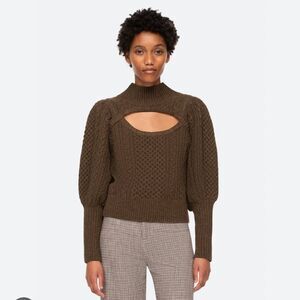 Sea New York Juliette Cable Knit Cut Out Green Merino Wool Sweater Women’s Small